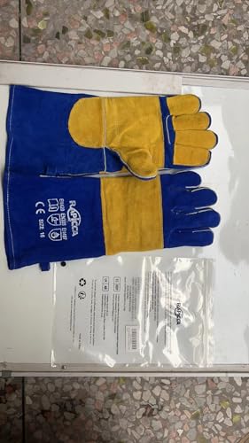 RAPICCA Welding Gloves Fire Heat Resistant: Blue 16IN 932℉ - Fireproof Leather For Stick Mig Flux-Core Welder Forge Blacksmith Fireplace Wood Stove Fire Pit Furnace Handling Dry ice - One Size
